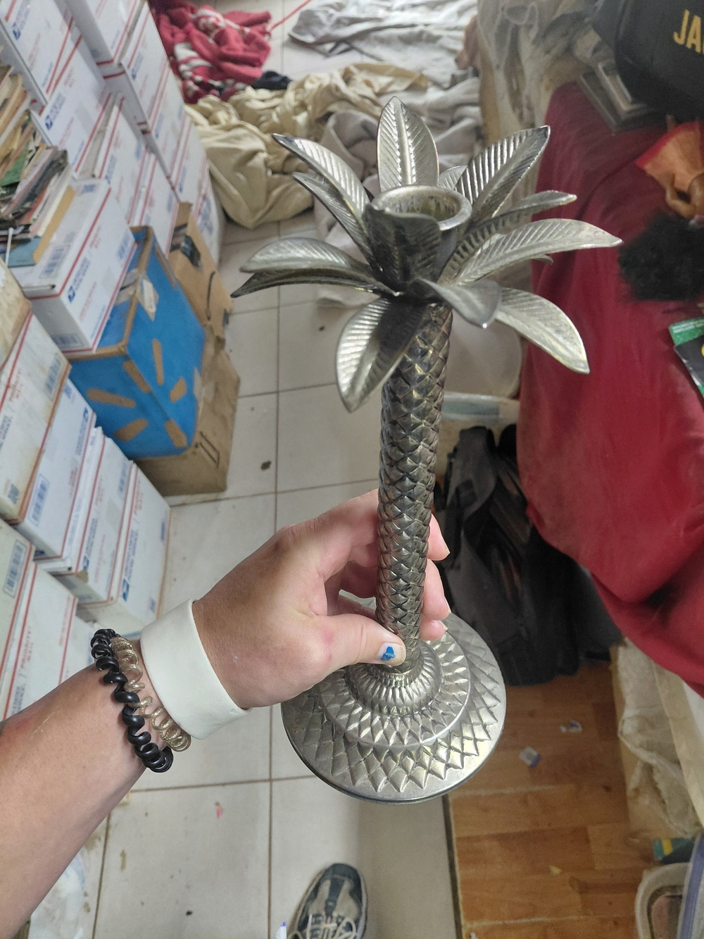 Vintage Studio Silversmith Tropical Palm Tree Taper Candle Holders, 12.5” Height